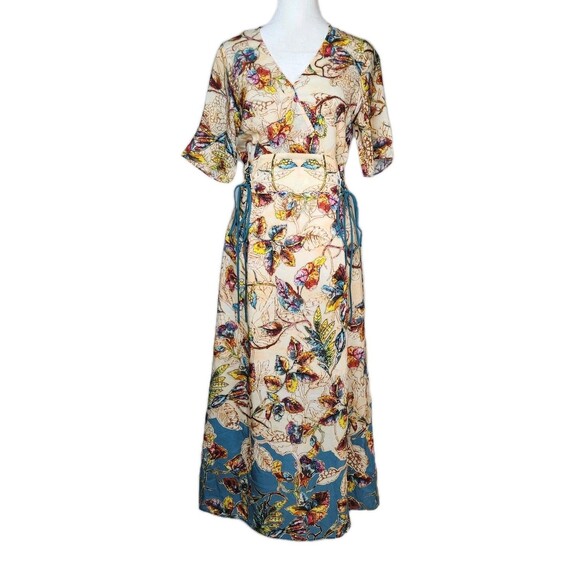 Unbranded Dresses & Skirts - Pure Silk Botanical Kimono Sleeve Side tie Maxi Dress Small Fairycore Unbranded
